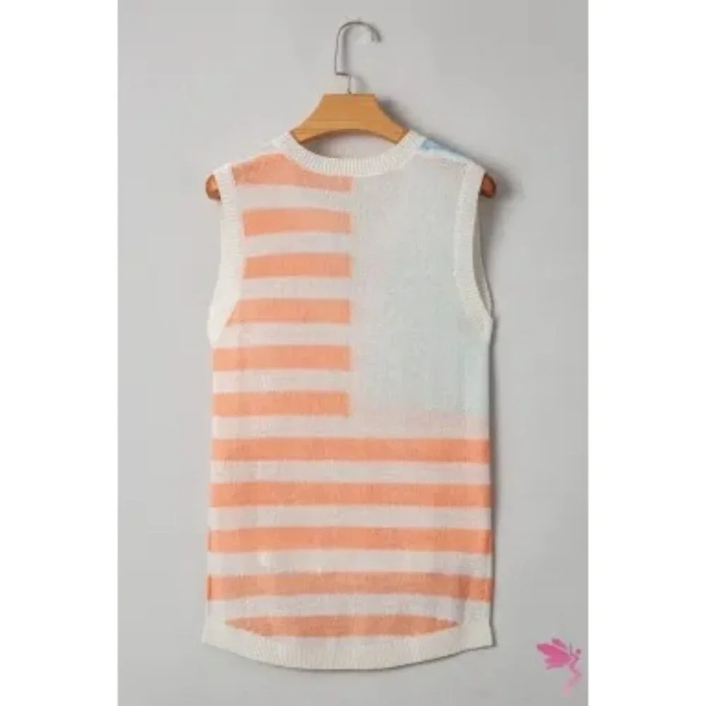 Beige USA Flag Notched Neckline Loose Sweater Vest Size Medium - Picture 4 of 4